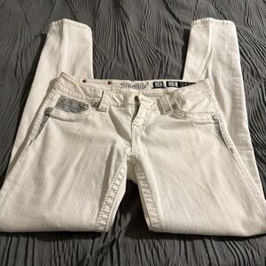 Miss Me White Straight Leg Jeans with Silver Details